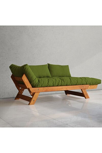 Woodesk Adalar Modern Masif Ahşap Tik-yeşil Renk Kanepe