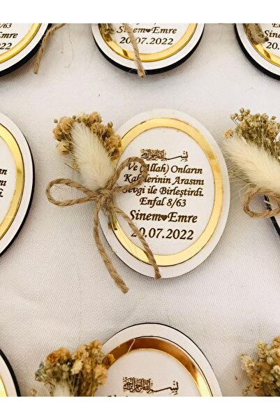 Roseart 20 Adet Kişiye Özel Magnet Kuruçiçekli Düğün,nikah,nişan,söz,kına Hed...
