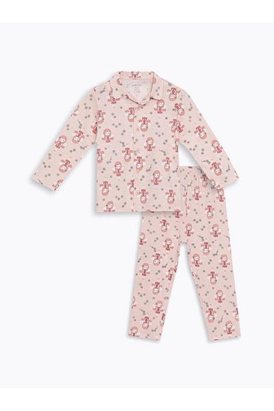 LC Waikiki Printed Polo Collar Short Sleeve Baby Girl Pajama Set