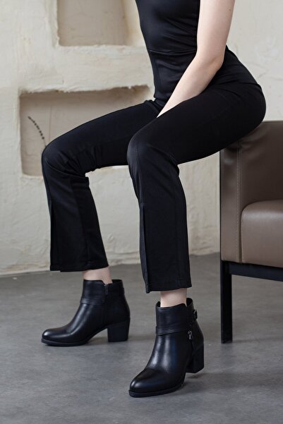 Adım Adım Γυναικείες μπότες καθημερινές μαύρες από γνήσιο δέρμα με φερμουάρ στο πλάι και μεταλλικά αξεσουάρ