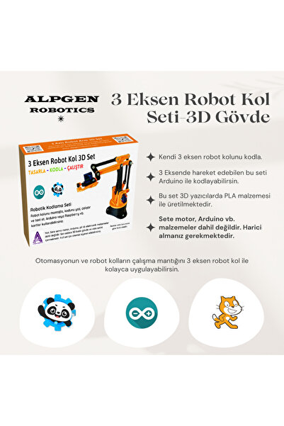Arduino Projeleri Dıy Arduino 3 Eksen Robot Kol 3d Parça Seti (ELEKTRONİKSİZ)