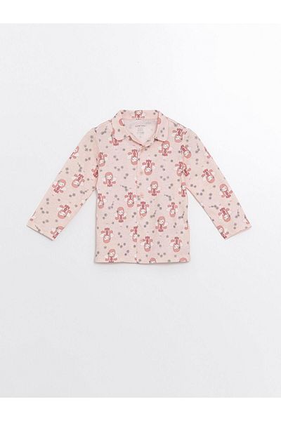 LC Waikiki Printed Polo Collar Short Sleeve Baby Girl Pajama Set