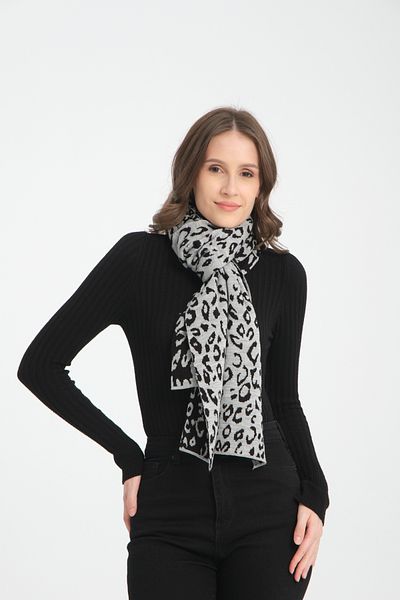 VEGA MODA Tricotaj cu imprimeu leopard Eșarfă pentru femei - Eșarfă tricotată cu textura moale