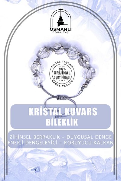 OSMANLI DOĞAL TAŞ Crystal Quartz Natural Stone Ladder Closure Natural Cut Bracelet Special Design