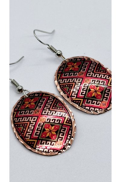 Miray hediyelik Handmade Ethnic Patterned Oval Copper Earrings