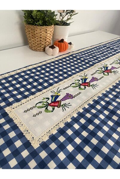 NESLİHAN HOBİ ATÖLYESİ Gerçek Otantik   El Işlemeli Kanaviçe Runner Masa Örtüsü 50X120