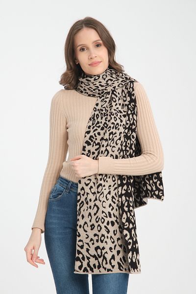 VEGA MODA Tricotaj cu imprimeu leopard Eșarfă pentru femei - Eșarfă tricotată cu textura moale