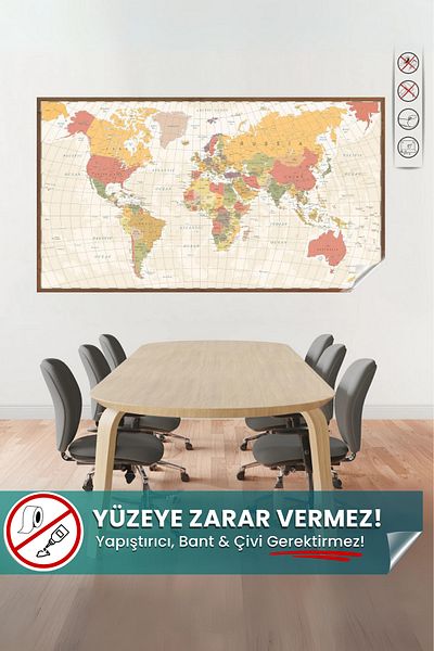 Pi Papers Colorful World Map - Children's and Game Room Wall Sticker, Smart Paper Map, Educational and Tutorial