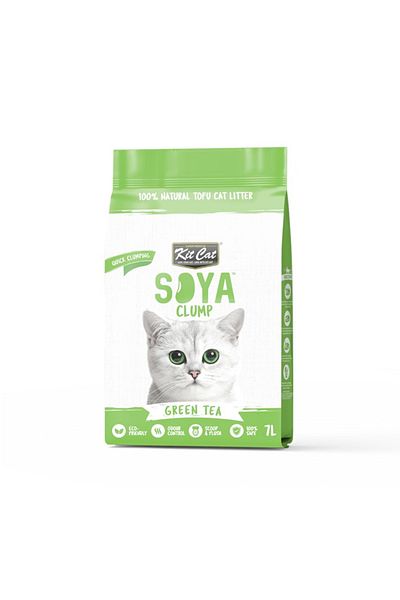 Kit Cat قمامة قطط متكتلة مصنوعة من فول الصويا صديقة للبيئة برائحة الشاي الأخضر غير سامة، 7 لتر