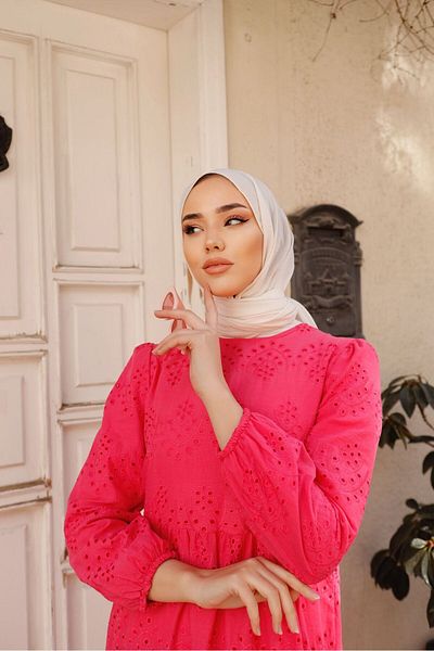 PİNK FLY Fuchsia Embroidery Lace Long Women's Dress