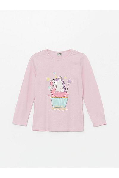 LC Waikiki Crew Neck Printed Long Sleeve Girl's Pajama Set