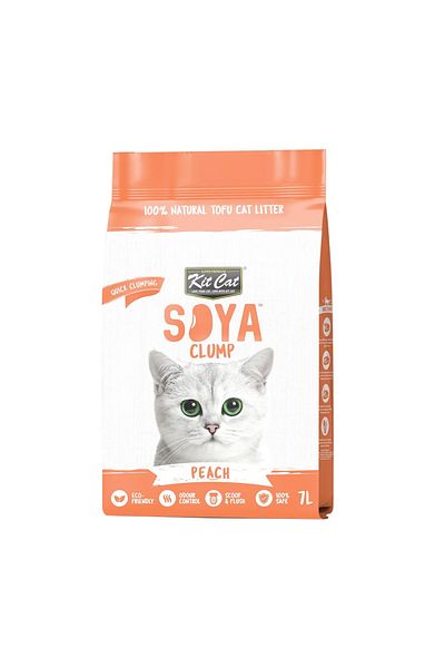 Kit Cat قمامة قطط متكتلة من فول الصويا صديقة للبيئة برائحة الخوخ غير سامة، 7 لتر