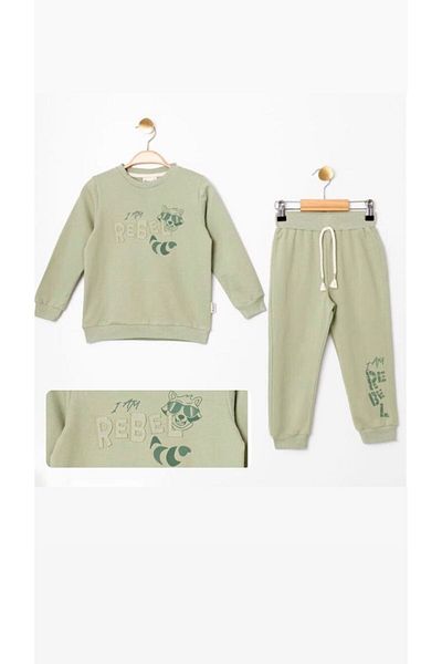 Miniworld Boy's Tracksuit Set - Raccoon Printed, Cotton