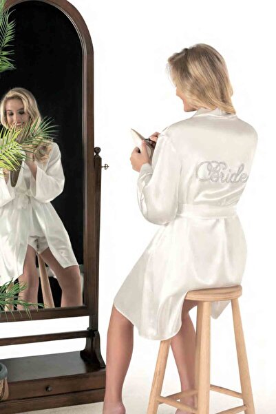 FREEWİSE ساتان حريري أبيض - ثوب زفاف مزين بالأحجار