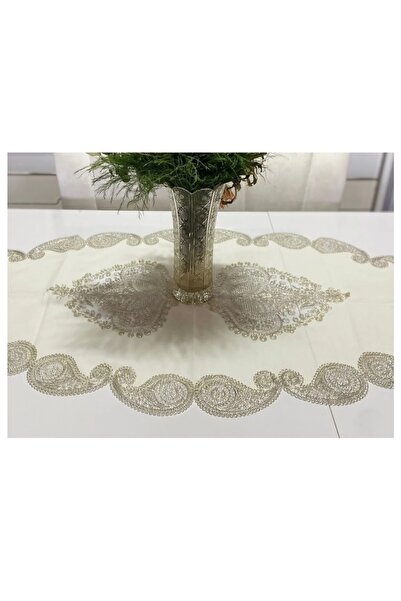 ZeynoÇeyiz طقم صالة كتان جاردينيا - 15 قطعة، فضي كريمي