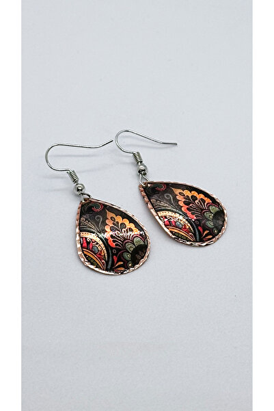 Miray hediyelik El Yapımı Damla Çiçek Desenli Bakır Küpe