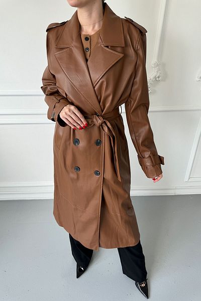MAGARDE Design de haină dublu din piele maronie