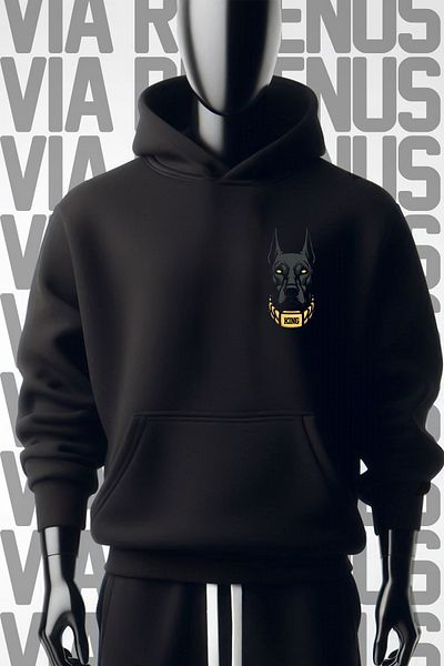 Vordevia King Doberman 3 Thread Printed Wide Fit Black Hooded Sweatshirt