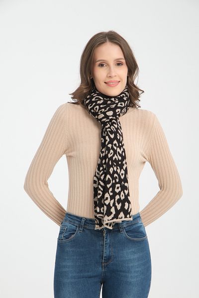 VEGA MODA Tricotaj cu imprimeu leopard Eșarfă pentru femei - Eșarfă tricotată cu textura moale
