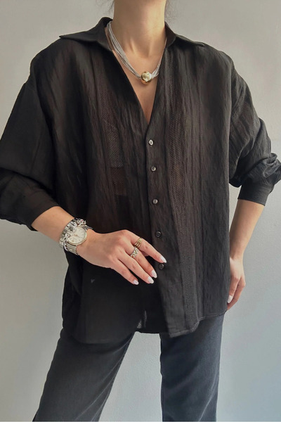 Suziş Kadın Transparan Oversize Standart Beden Gömlek 4914