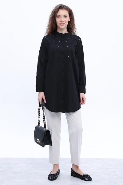 ALLDAY 24Ds51255Al0 - Women's Poplin Tunic Shirt with Stone Detail