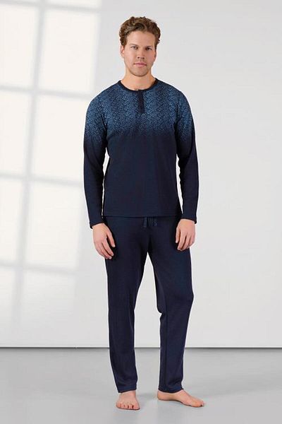 Doreanse Ανδρικό μπλουζάκι με γιακά με κουμπιά Navy Blue Σετ πιτζάμες 25k4534
