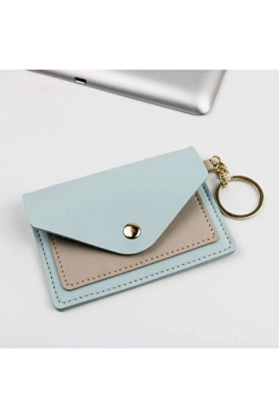 Defnella Blue Two Compartment Credit Card Holder Wallet with Keychain