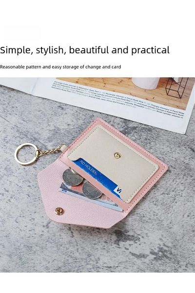 Defnella Red Two Compartment Credit Card Holder Wallet with Keychain