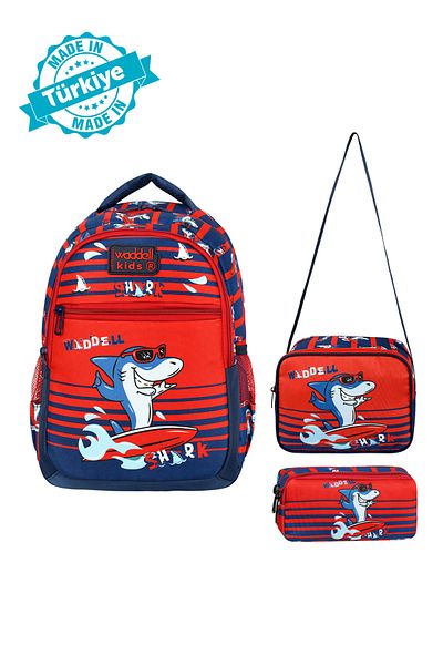 Çanta Trend Rucsac de școală pentru băieți - cu licență, model de fotbal, albastru-marin, cutie de prânz și suport pentru stilou