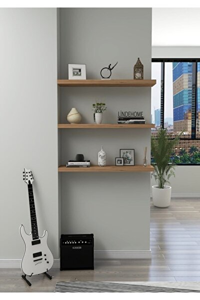 LİNDE HOME 50x15 3 Lü, Masif Duvar Rafı, Kitaplık, Kütüphane