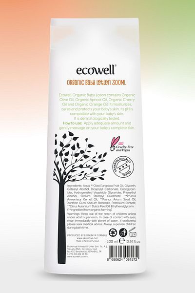 Ecowell Baby Face & Body Lotion Set, Organic & Vegan Certified, Moisturizing Cream, Paraben-Free 2x300ml