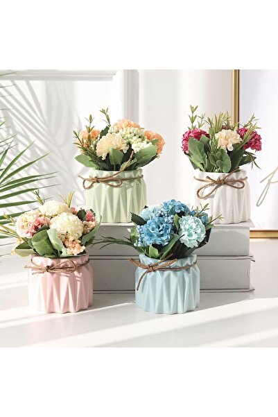 FLORADA YENİ ŞEKER RENKLER DEKORATİF, HEDİYELİK 4'LÜ SUKULENT VE KAKTÜS SAKSI SETİ, SUNUMLUK