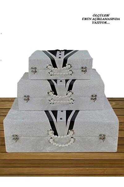 Hasret Çeyiz Sandık Gelin Damat Bavul Çanta Çeyiz Bohça Kutusu 3lü 0556