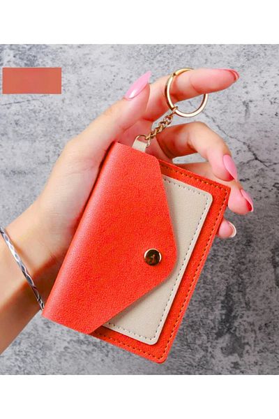 Defnella Red Two Compartment Credit Card Holder Wallet with Keychain