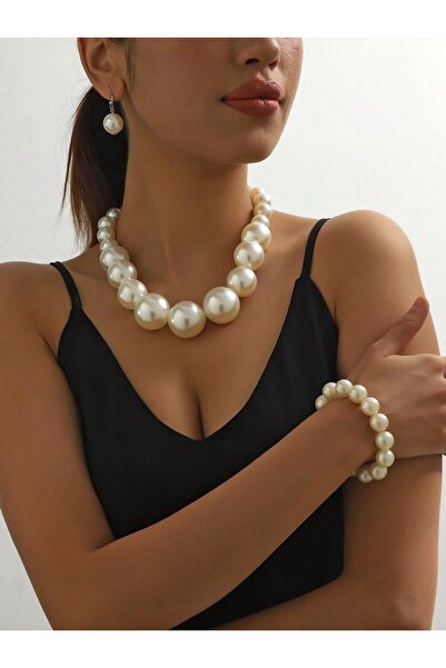 Jerberaa takı Tasarım inci kolye ve bileklik büyük inci takım