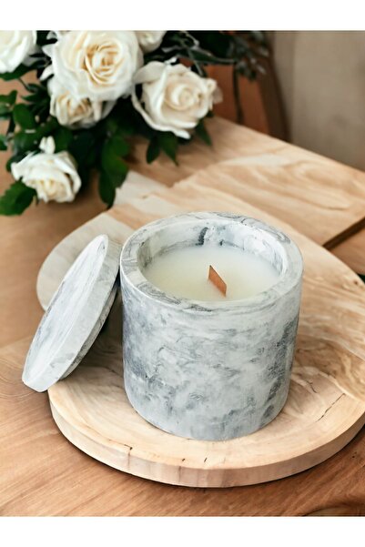 Jizel Vanilya Kokulu Beton Mum/ Doğal Soya Mumu/ahşap Bambu Fitil