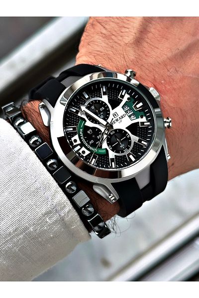 Reward Men's Sports Black Silicone Wristwatch and Bracelet Gift Set