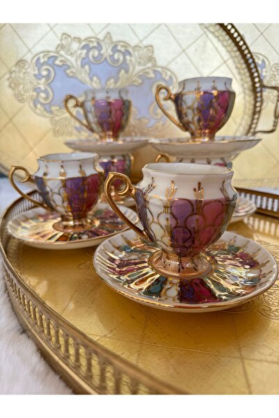 ester طقم أكواب مرسومة يدويًا باللون القهوة - صناعة يدوية