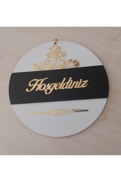 HeiN Ornament de ușă din lemn din plexiglas cu model, scris de bun venit și oglindă