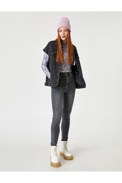 Koton Slim-Fit-Jeans mit hoher Taille – Röhrenjeans