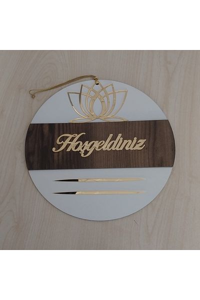 HeiN Lotus Patterned Welcome Written Mirrored Plexiglass Wooden Door Ornament
