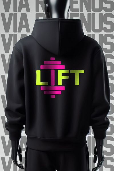 Vordevia Цветен черен суитшърт с качулка Lift 3 с широк модел - с щампа отпред и отзад