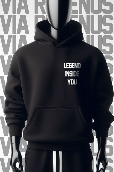 Vordevia Legend Inside You - Hanorac negru cu glugă, cu 3 fire, cu imprimeu în față și în spate