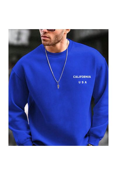 LEONE KOLEKSİYON Καλιφόρνια Printed - Saks Blue Oversize φούτερ