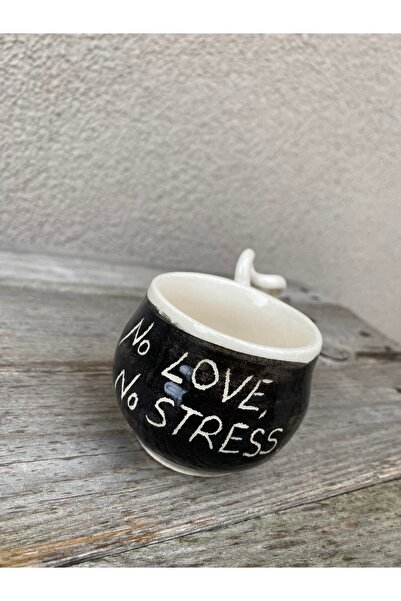 Gesto seramik Double Turkish Coffee Cup with No Love No Stress Written