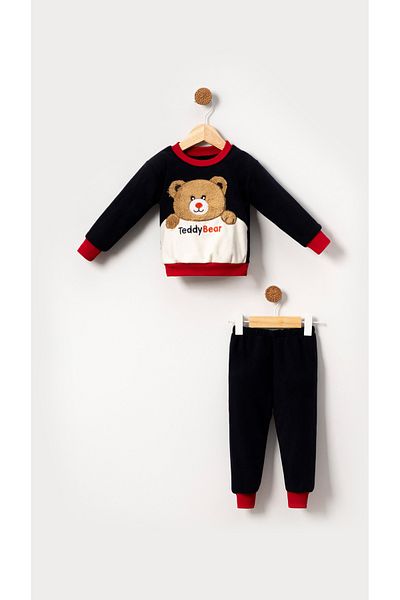 Bubito Black Fleece Teddy Bear Image Winter Set for Baby Boy and Child