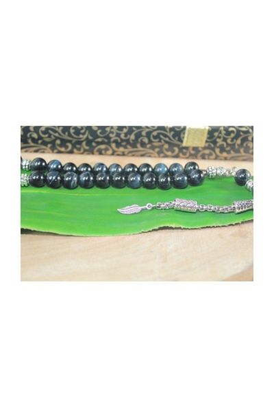 RD EKOAVM 8mm Cut Single Tassel Leaf Rosary - Black Turtle Eye, Rdt2201