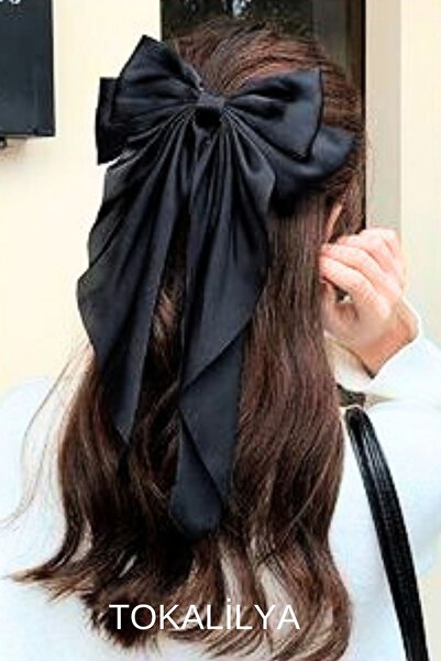 TOKALİLYA Kadın Saten Siyah Büyük Boy Otomatik Klips Toka