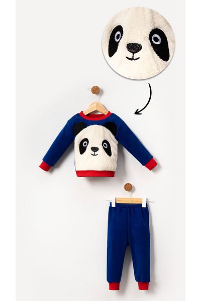 Bubito Blue Panda Visual Baby and Children's Fleece Winter Set