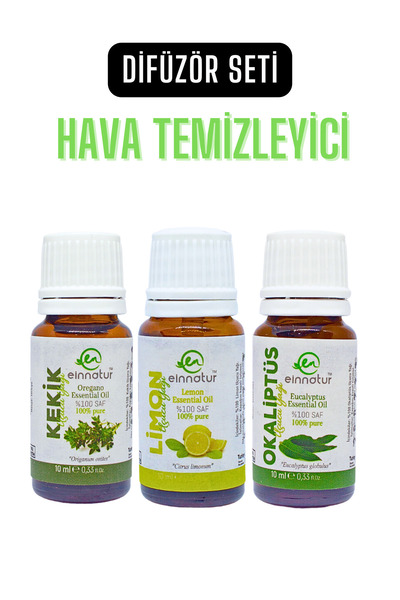 EinNatur Uçucu Yağ Seti, Hava Temizleyici, Kekik, Okaliptüs, Limon, %100 Saf Analizli, Difüzör, Buhurdanlık